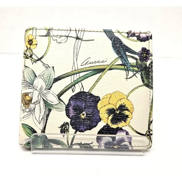 GUCCI Flora Infinity Bifold Wallet White Calfskin Multi Floral 04848 Authentic - Picture 1 of 12